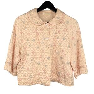 VTG 50s Barbizon Dainty Puff M Quilted Bed Jacket Pastel Pink Seraphim Satin‎